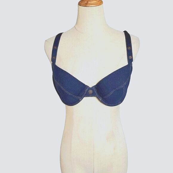 NO Boundaries Y2K Dark Denim Bra Top - Picture 1 of 6